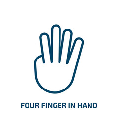 four finger in hand icon from shapes collection. Thin linear four finger in hand, thumb, finger outline icon isolated on white background. Line vector four finger in hand sign, symbol for web and