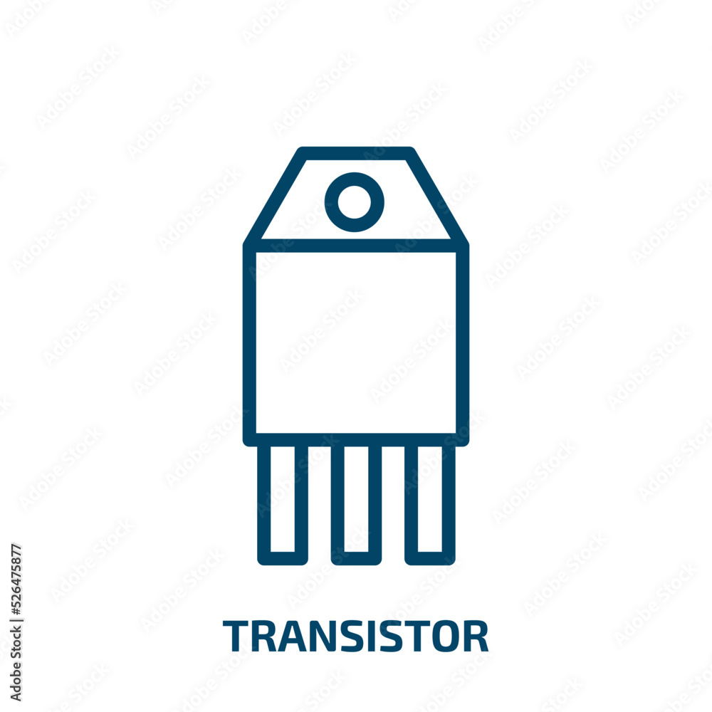 Poster transistor icon from technology collection. thin linear transistor, hardware, processor outline icon