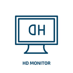 hd monitor icon from technology collection. Thin linear hd monitor, tv, television outline icon isolated on white background. Line vector hd monitor sign, symbol for web and mobile