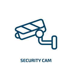 security cam icon from technology collection. Thin linear security cam, cam, secure outline icon isolated on white background. Line vector security cam sign, symbol for web and mobile