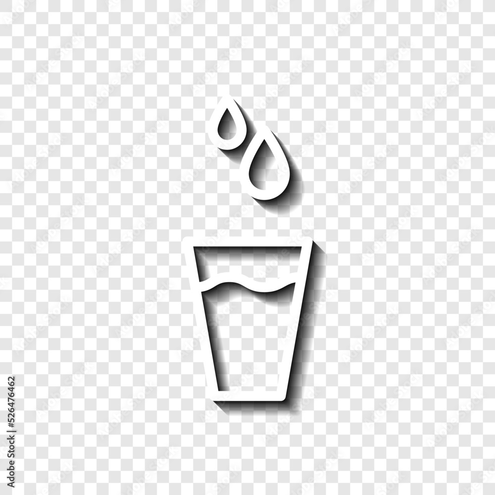 Poster glass with water, water drops simple icon vector. flat design. white with shadow on transparent grid