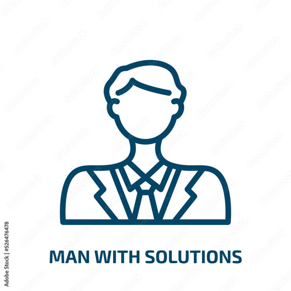 Poster man with solutions icon from business collection. thin linear man with solutions, solution, idea out