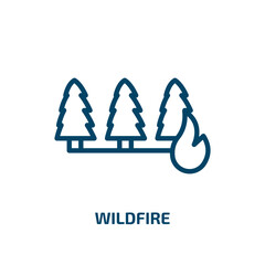 wildfire icon from weather collection. Thin linear wildfire, fire, flame outline icon isolated on white background. Line vector wildfire sign, symbol for web and mobile