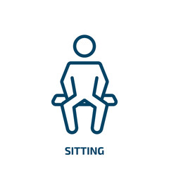 sitting icon from business collection. Thin linear sitting, person, man outline icon isolated on white background. Line vector sitting sign, symbol for web and mobile