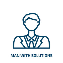 man with solutions icon from business collection. Thin linear man with solutions, solution, idea outline icon isolated on white background. Line vector man with solutions sign, symbol for web and