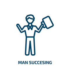 man succesing icon from business collection. Thin linear man succesing, businessman, success outline icon isolated on white background. Line vector man succesing sign, symbol for web and mobile