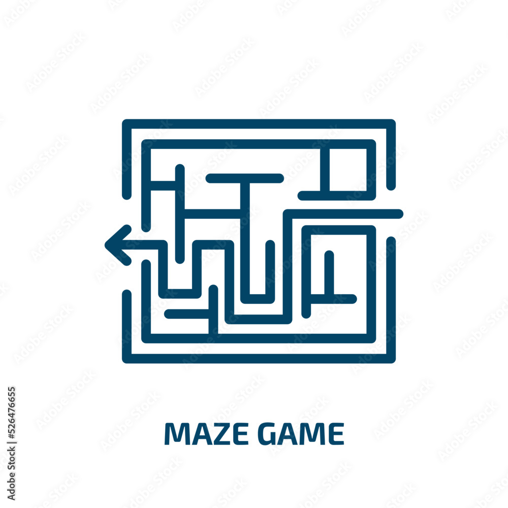 Poster maze game icon from business collection. thin linear maze game, game, maze outline icon isolated on 