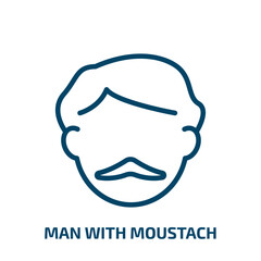 man with moustach icon from business collection. Thin linear man with moustach, man, moustache outline icon isolated on white background. Line vector man with moustach sign, symbol for web and mobile