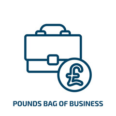 pounds bag of business icon from business collection. Thin linear pounds bag of business, euro, bag outline icon isolated on white background. Line vector pounds bag of business sign, symbol for web