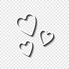 Hearts, love simple icon vector. Flat design. White with shadow on transparent grid.ai