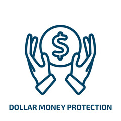 dollar money protection icon from business collection. Thin linear dollar money protection, protection, money outline icon isolated on white background. Line vector dollar money protection sign,