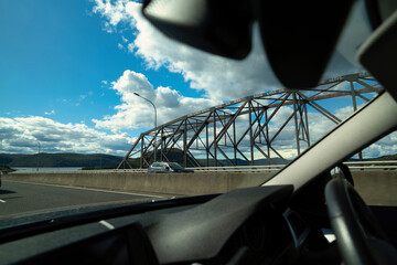 A shot of Iron Cove Bridge from inside of a driving car, Sydney Australia