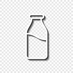 Milk bottle simple icon vector. Flat design. White with shadow on transparent grid.ai