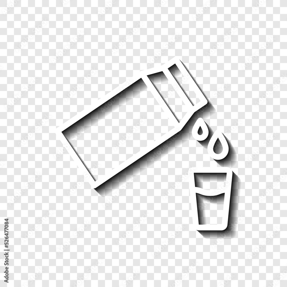 Poster milk package with glass, water drop simple icon vector. flat design. white with shadow on transparen