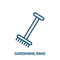 gardening rake icon from construction tools collection. Thin linear gardening rake, gardening, tool outline icon isolated on white background. Line vector gardening rake sign, symbol for web and