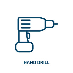 hand drill icon from construction tools collection. Thin linear hand drill, drill, hammer outline icon isolated on white background. Line vector hand drill sign, symbol for web and mobile