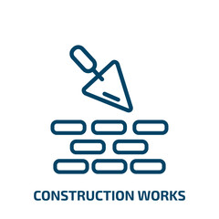 Fototapeta premium construction works icon from construction tools collection. Thin linear construction works, work, construction outline icon isolated on white background. Line vector construction works sign, symbol