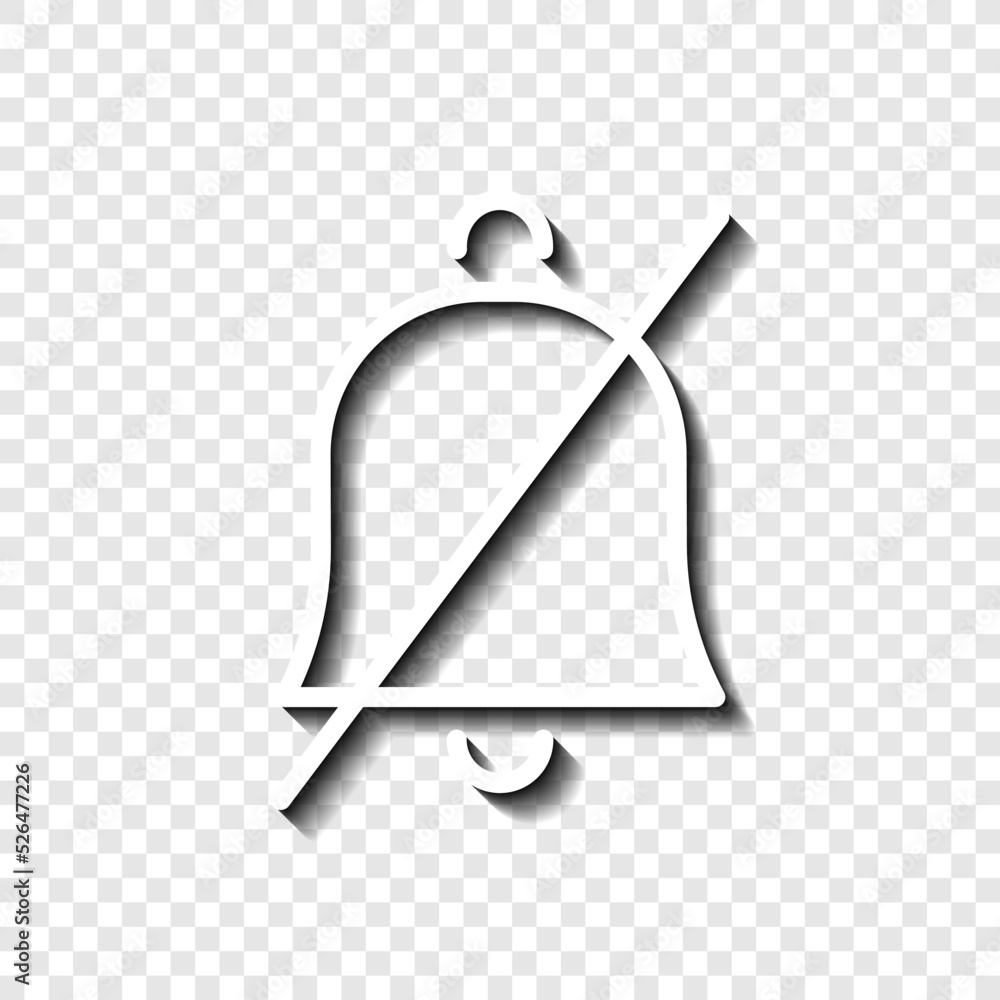 Poster mute notifications, silent, no sound, no bell simple icon vector. flat design. white with shadow on 