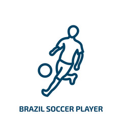 brazil soccer player icon from culture collection. Thin linear brazil soccer player, game, brazil outline icon isolated on white background. Line vector brazil soccer player sign, symbol for web and