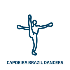 capoeira brazil dancers icon from culture collection. Thin linear capoeira brazil dancers, vector, illustration outline icon isolated on white background. Line vector capoeira brazil dancers sign,
