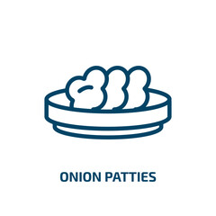 onion patties icon from culture collection. Thin linear onion patties, onion, patty outline icon isolated on white background. Line vector onion patties sign, symbol for web and mobile
