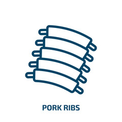 pork ribs icon from culture collection. Thin linear pork ribs, butcher, beef outline icon isolated on white background. Line vector pork ribs sign, symbol for web and mobile