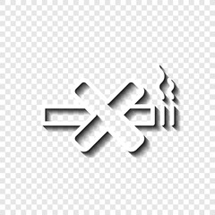 Obraz premium No smoking simple icon vector. Flat design. White with shadow on transparent grid.ai