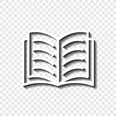 Open book simple icon vector. Flat design. White with shadow on transparent grid.ai