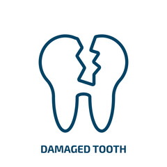 damaged tooth icon from dentist collection. Thin linear damaged tooth, dental, medical outline icon isolated on white background. Line vector damaged tooth sign, symbol for web and mobile