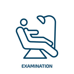 examination icon from dentist collection. Thin linear examination, test, check outline icon isolated on white background. Line vector examination sign, symbol for web and mobile