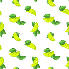Seamless pattern with limes or lemons and green leaves of mint
