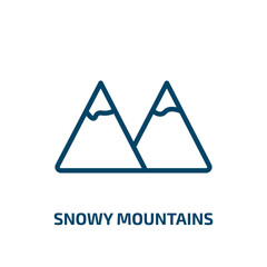 snowy mountains icon from ecology collection. Thin linear snowy mountains, mountain, rock outline icon isolated on white background. Line vector snowy mountains sign, symbol for web and mobile