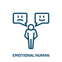 emotional human icon from feelings collection. Thin linear emotional human, human, head outline icon isolated on white background. Line vector emotional human sign, symbol for web and mobile