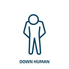 down human icon from feelings collection. Thin linear down human, down, people outline icon isolated on white background. Line vector down human sign, symbol for web and mobile