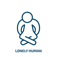 lonely human icon from feelings collection. Thin linear lonely human, lonely, human outline icon isolated on white background. Line vector lonely human sign, symbol for web and mobile