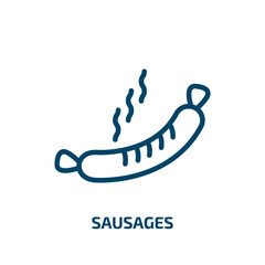 Obraz premium sausages icon from food collection. Thin linear sausages, sausage, fish outline icon isolated on white background. Line vector sausages sign, symbol for web and mobile