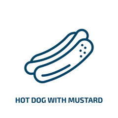 hot dog with mustard icon from food collection. Thin linear hot dog with mustard, mustard, lunch outline icon isolated on white background. Line vector hot dog with mustard sign, symbol for web and