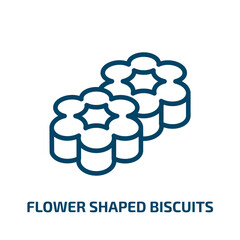 flower shaped biscuits icon from food collection. Thin linear flower shaped biscuits, biscuit, flower outline icon isolated on white background. Line vector flower shaped biscuits sign, symbol for web