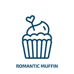 romantic muffin icon from food collection. Thin linear romantic muffin, cake, muffin outline icon isolated on white background. Line vector romantic muffin sign, symbol for web and mobile