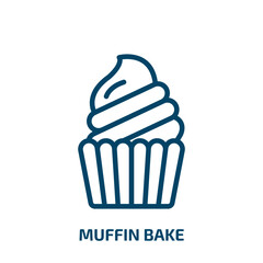 muffin bake icon from food collection. Thin linear muffin bake, cake, cream outline icon isolated on white background. Line vector muffin bake sign, symbol for web and mobile