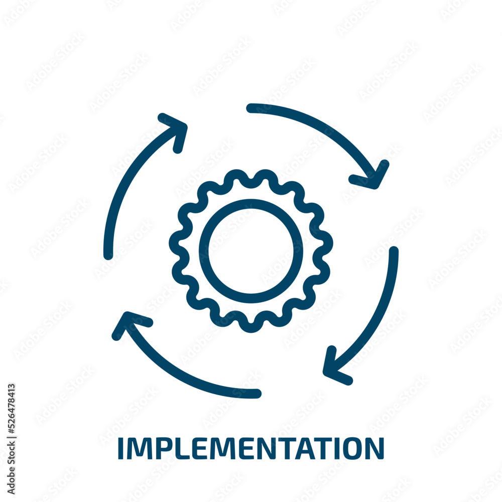 Poster implementation icon from general collection. thin linear implementation, development, business outli