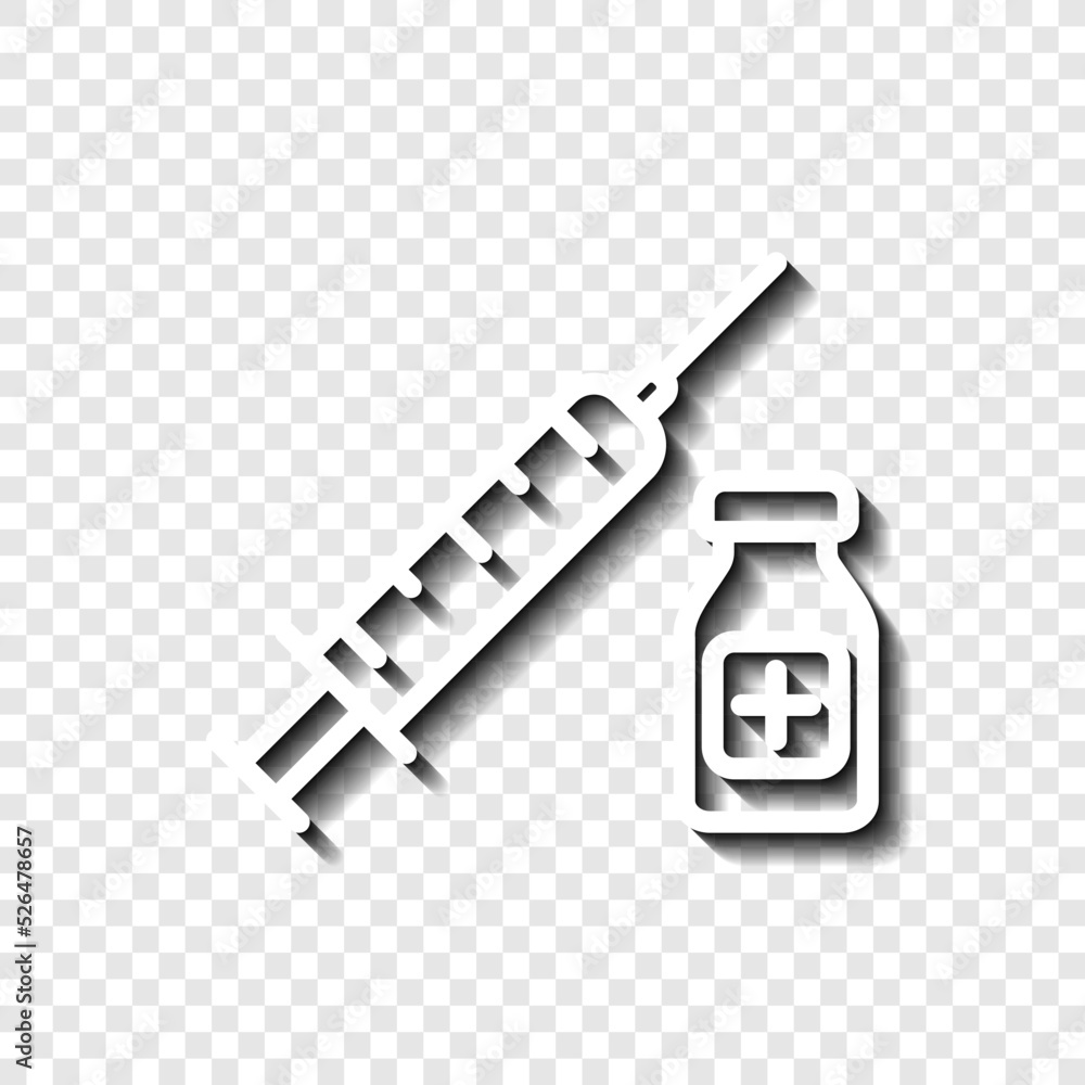 Poster syringe with vial bottle, vaccination simple icon vector. flat design. white with shadow on transpar