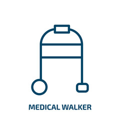 medical walker icon from health and medical collection. Thin linear medical walker, medical, walker outline icon isolated on white background. Line vector medical walker sign, symbol for web and