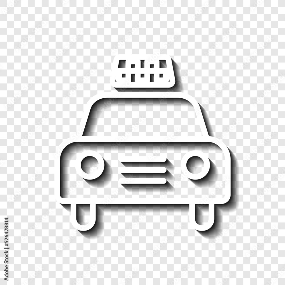 Poster taxi car, cab simple icon vector. flat design. white with shadow on transparent grid.ai
