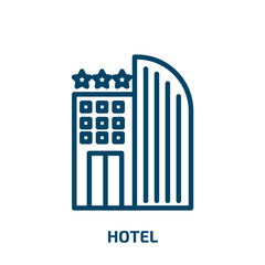 hotel icon from hotel and restaurant collection. Thin linear hotel, travel, vacation outline icon isolated on white background. Line vector hotel sign, symbol for web and mobile