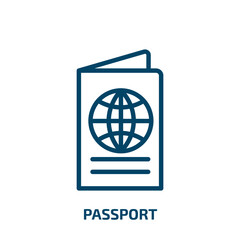 passport icon from hotel and restaurant collection. Thin linear passport, business, vacation outline icon isolated on white background. Line vector passport sign, symbol for web and mobile