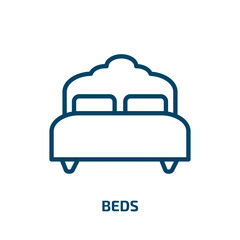 beds icon from hotel and restaurant collection. Thin linear beds, bed, bedroom outline icon isolated on white background. Line vector beds sign, symbol for web and mobile