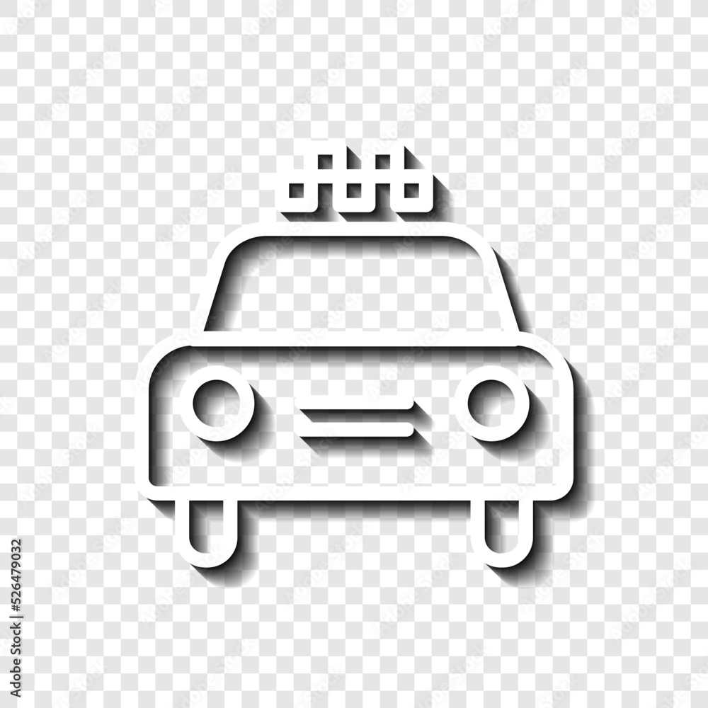 Poster taxi, cab simple icon vector. flat design. white with shadow on transparent grid.ai