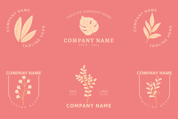 Minimalist White Cream Leaf Leaves Nature Logo Collection Style Light Pink.
