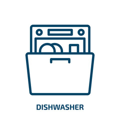 dishwasher icon from kitchen collection. Thin linear dishwasher, wash, clean outline icon isolated on white background. Line vector dishwasher sign, symbol for web and mobile